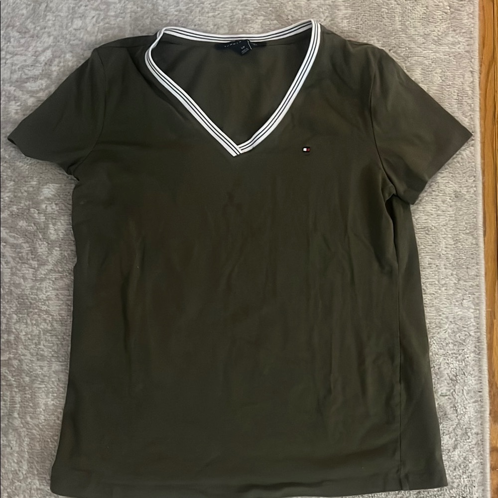 Tommy Hilfiger Olive V-Neck Women's Top